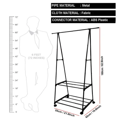 Porte-manteaux, porte-vêtements à roulettes en métal avec étagère et roues verrouillables