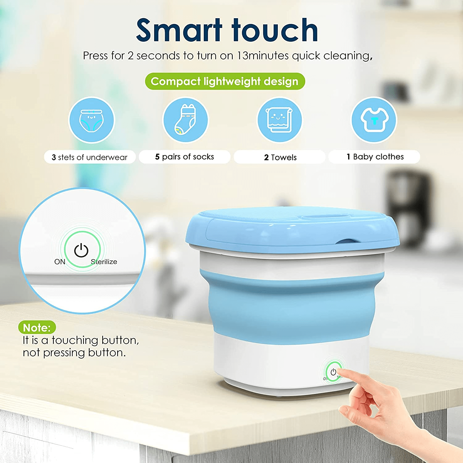 Mini machine à laver portable, 2.0 kg, petit bébé, enfant, ménage