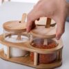 Série De 3 Boîtes A Épices En Verre Avec Cuillère En Bois