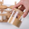 Série De 3 Boîtes A Épices En Verre Avec Cuillère En Bois