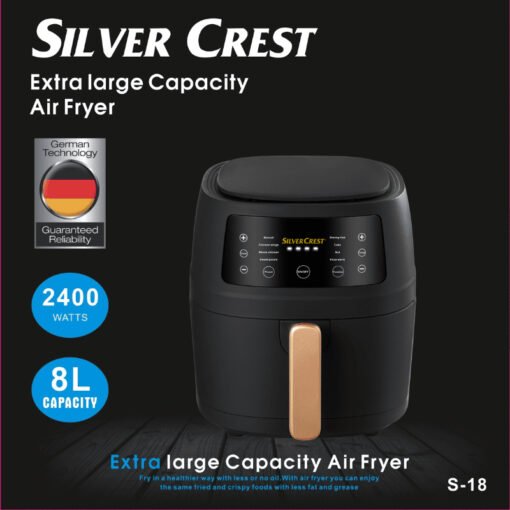 8 en 1 Silver Crest Air Fryer Digitale intelligente , grande capacité 8 L, 2400 W (German Quality)