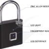 KERUI – Cadenas d’empreinte digitale intelligente et multifonction avec chargement USB sans clé étanche et antivol