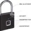 KERUI – Cadenas d’empreinte digitale intelligente et multifonction avec chargement USB sans clé étanche et antivol