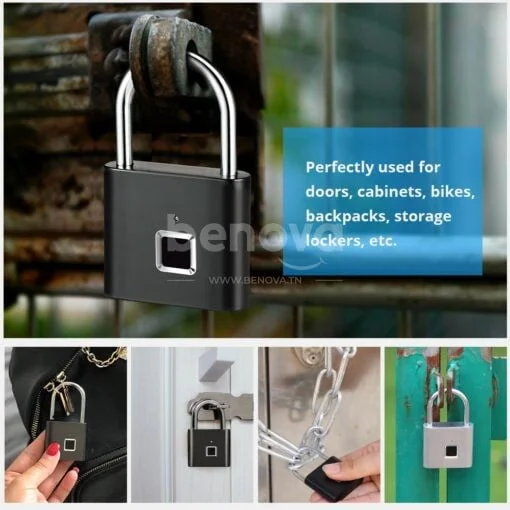 KERUI – Cadenas d’empreinte digitale intelligente et multifonction avec chargement USB sans clé étanche et antivol