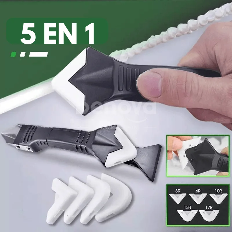 Kit d'outils de calfeutrage 3 en 1 (tête en acier inoxydable) - Outil de  finition en silicone - Réutilisation et remplacement de 5 tampons en  silicone