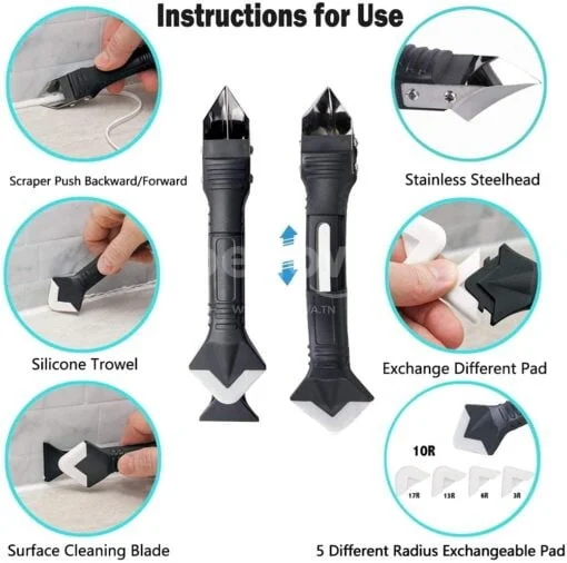 Kit d’outils de calfeutrage 3 en 1 avec 5 outils de finition de calfeutrage en silicone