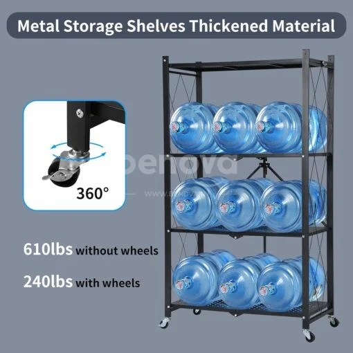 Étagère de rangement pliable à 4/5 niveaux, Multifonctionnel et sans installation - Tenir 300kg - Étagère noir 4 niveaux