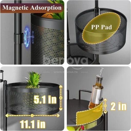Étagère à légumes rotative à 4/5 niveaux en acier inoxydable respirant pour cuisine et salle de bain