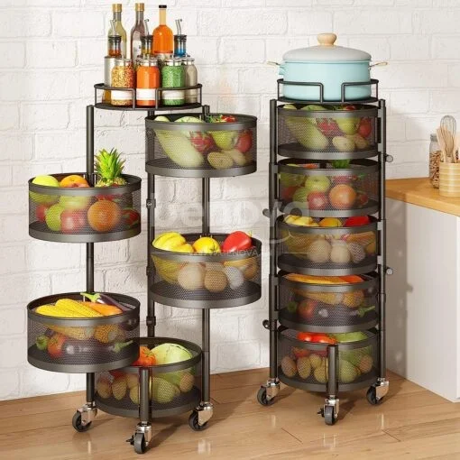 Étagère à légumes rotative à 4/5 niveaux en acier inoxydable respirant pour cuisine et salle de bain