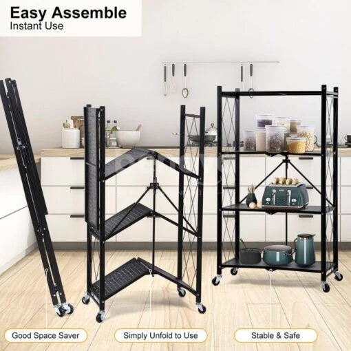 Étagère de rangement pliable à 4 niveaux, Multifonctionnel et sans installation - Tenir 300kg