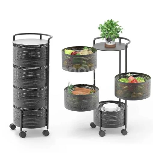 Étagère à légumes rotative à 4/5 niveaux en acier inoxydable respirant pour cuisine et salle de bain