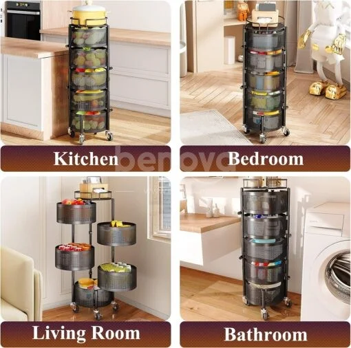Étagère à légumes rotative à 4/5 niveaux en acier inoxydable respirant pour cuisine et salle de bain
