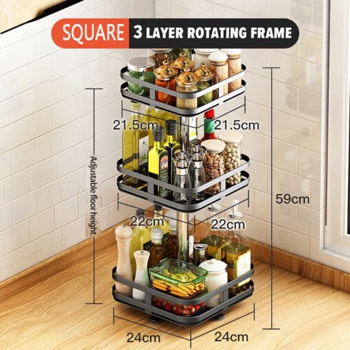 Étagère à épices rotatif à 360° à 3 niveaux plateau tournant en acier inoxydable pour Cuisine et Salle de Bain