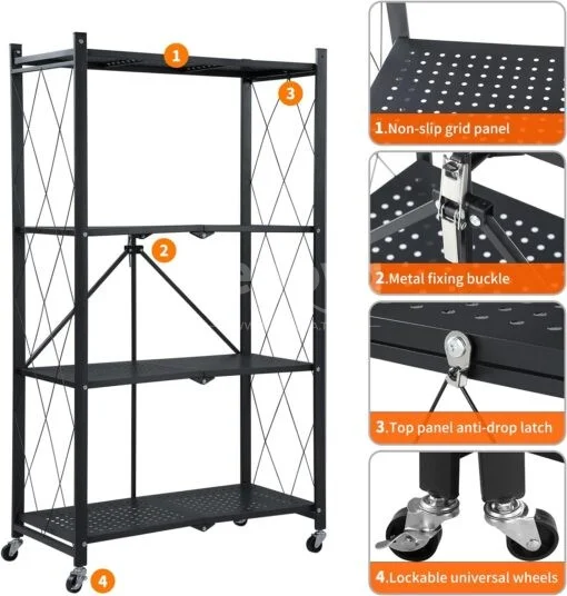Étagère de rangement pliable à 4/5 niveaux, Multifonctionnel et sans installation - Tenir 300kg - Étagère noir 4 niveaux