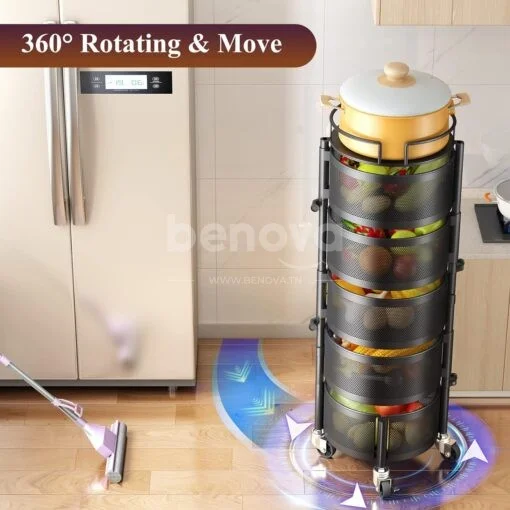 Étagère à légumes rotative à 4/5 niveaux en acier inoxydable respirant pour cuisine et salle de bain