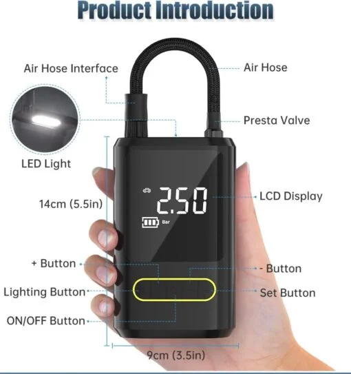 4en1 Pompe à Air de Gonflage Électrique Portable Et Multifonction Sans Fil Avec Affichage Numérique