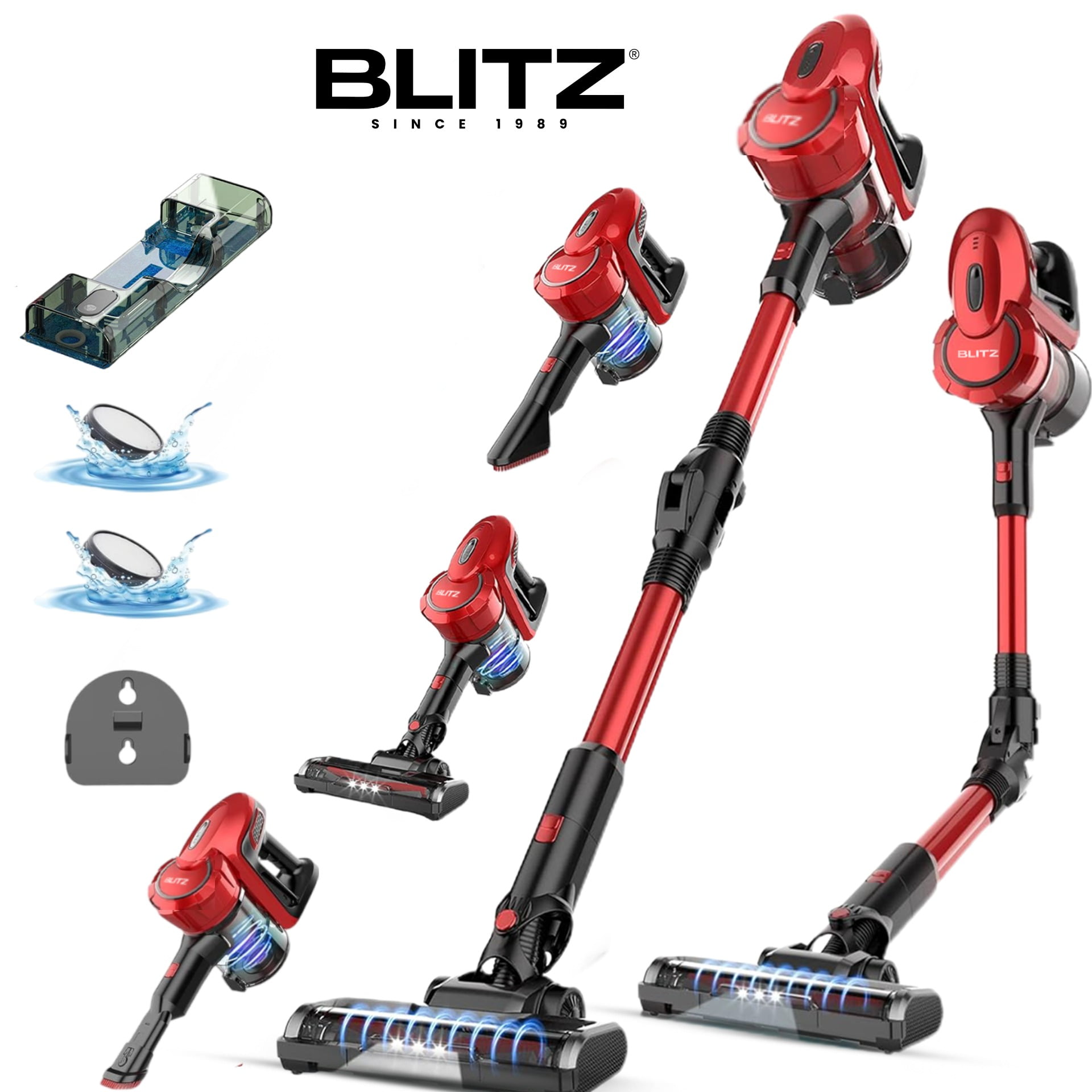Blitz - 6en1 Aspirateur sans fil multifonction Humide Sec pour maison et voiture 1500W éclairage LED et Silencieux (USA Quality)