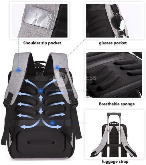 Blaze - Sac à dos pour ordinateur portable à coque rigide avec port USB pour, l'école,voyage antivol