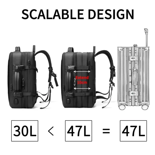 Agon –4en1 Sac à dos d'affaires 45L extensible pour ordinateur étanche et unisexe chargement USB