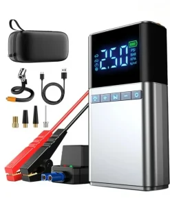 4en1 Démarreur de voiture , Pompe à Air Boîte 2000 A 12 V et chargeur portable LED pour moteurs à essence jusqu'à 8 litres et diesel de 6 litres