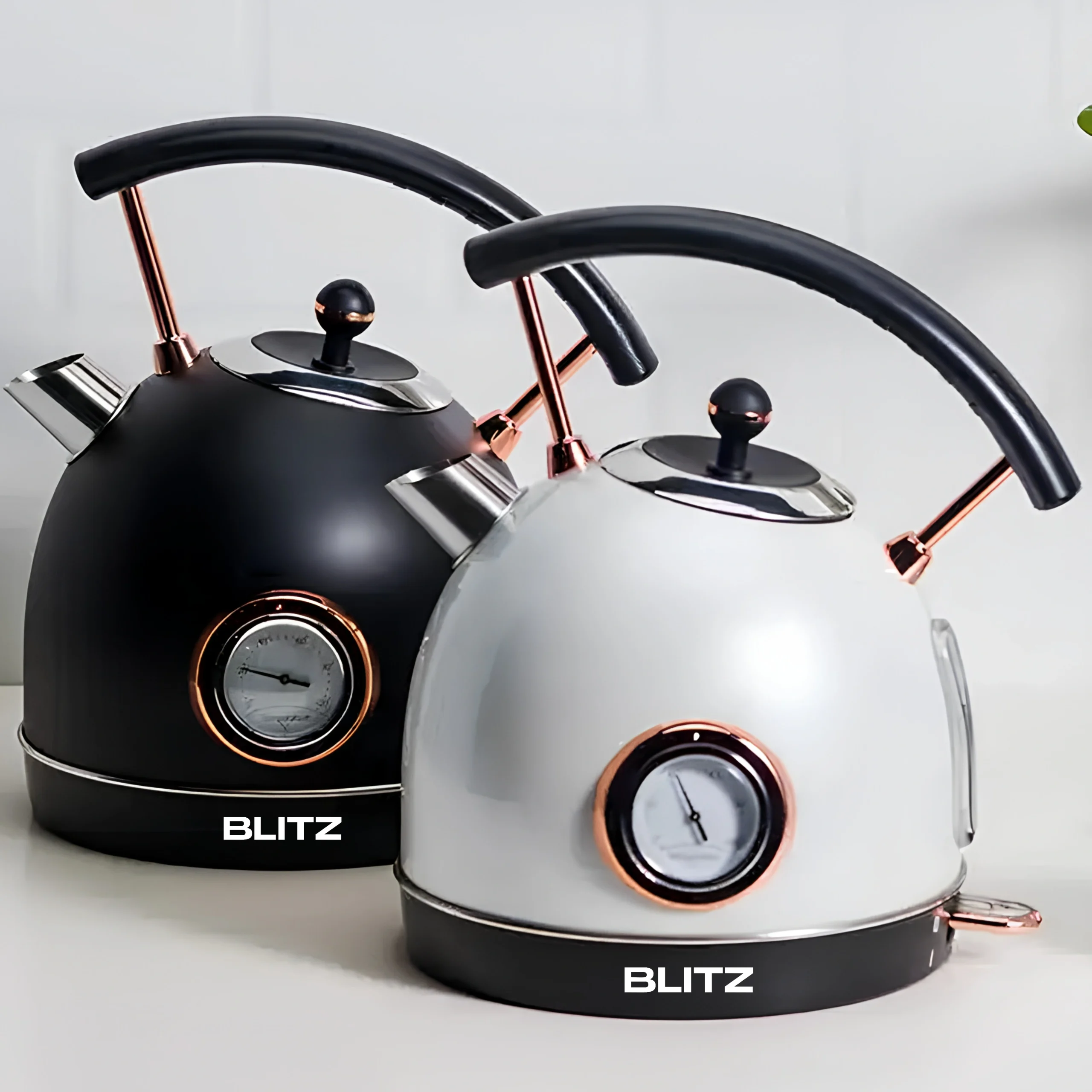 Blitz® -  3en1 Bouilloire Électrique Rétro 1,8L 1500W en INOX avec Thermostat Intelligent et Lumière LED chic