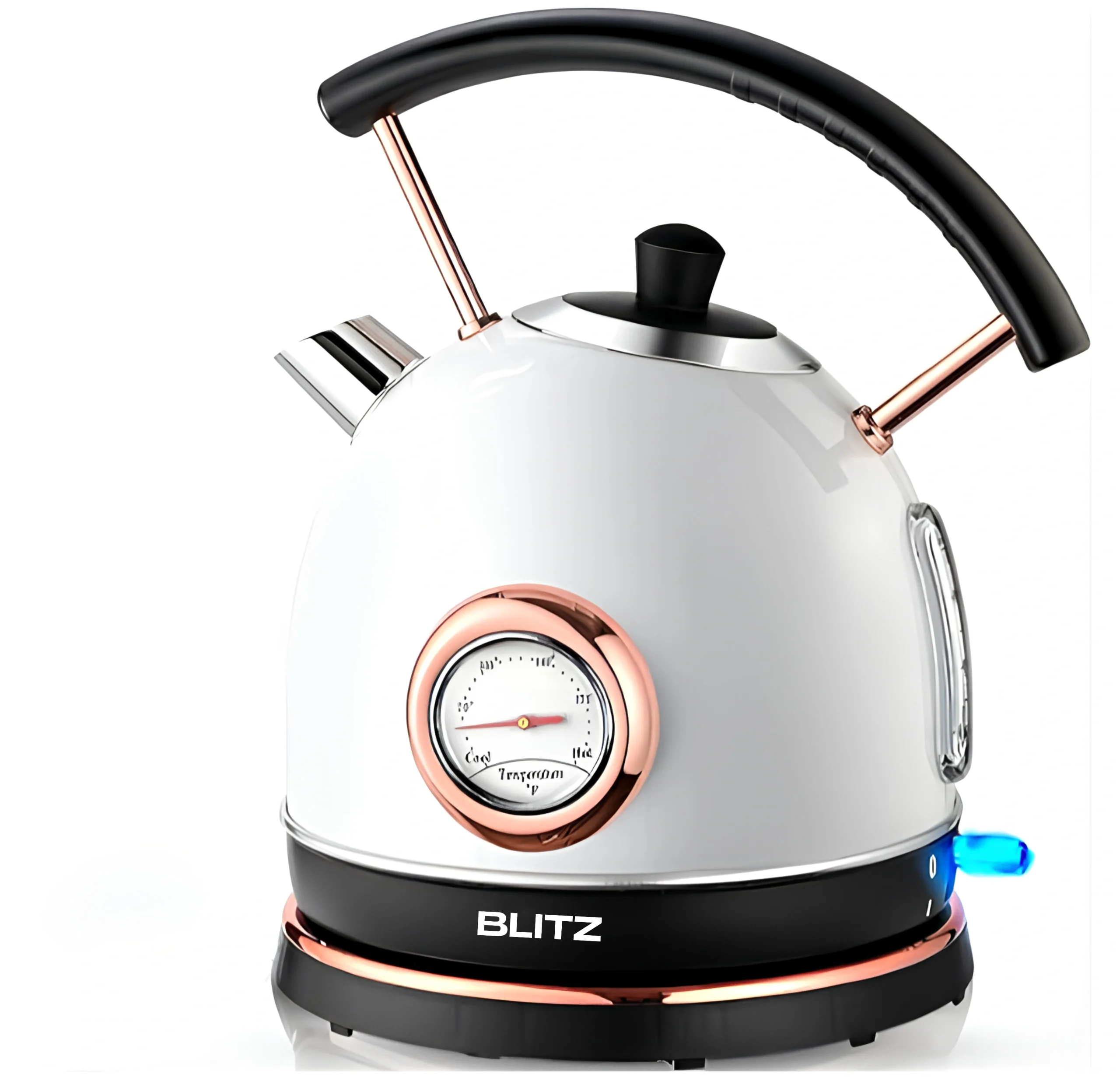 Blitz® -  3en1 Bouilloire Électrique Blanc Rétro 1,8L 1500W en INOX avec Thermostat Intelligent et Lumière LED chic