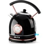 Blitz® -  3en1 Bouilloire Électrique Rétro 1,8L 1500W en INOX avec Thermostat Intelligent et Lumière LED chic