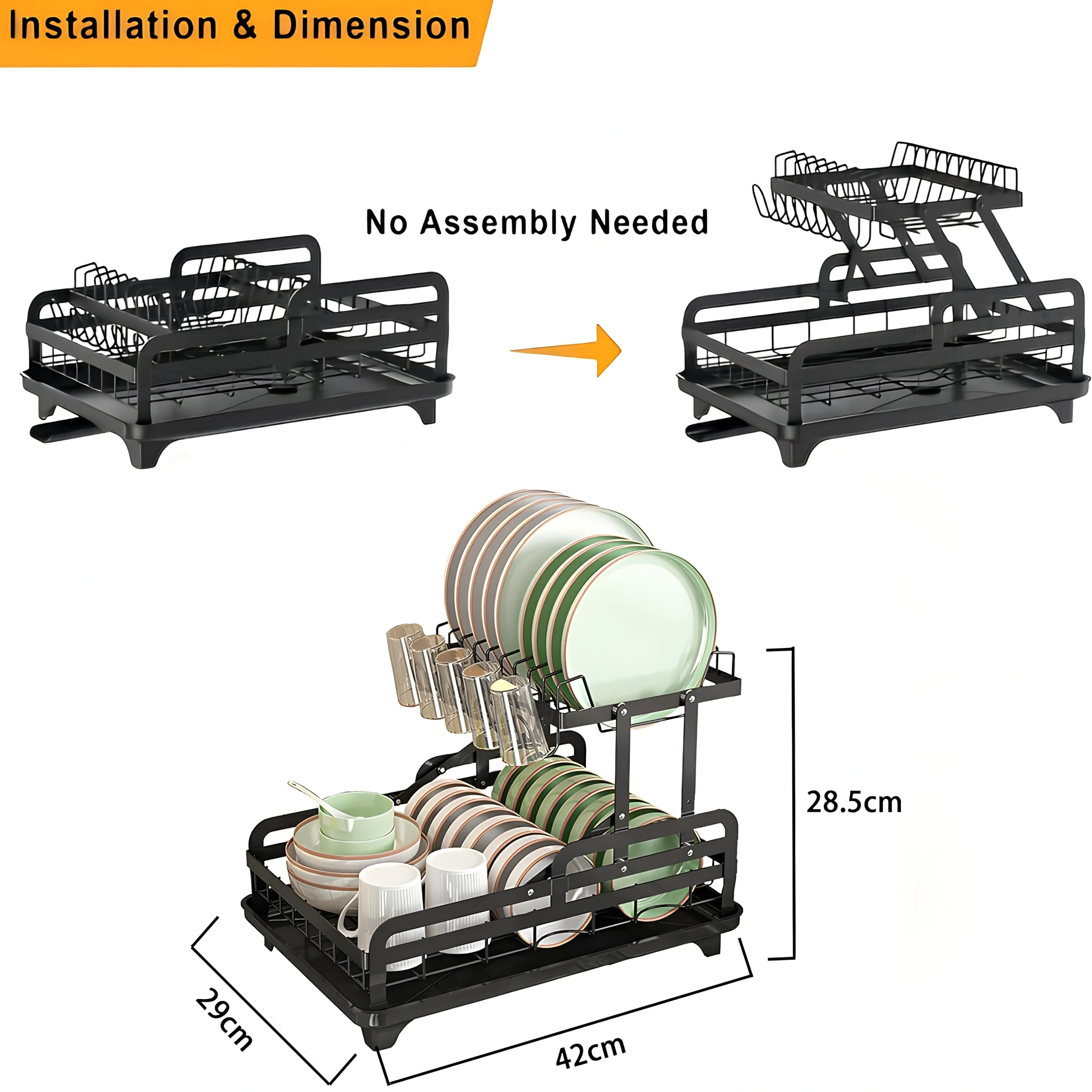 5 en 1 Égouttoir à Vaisselle 2 Niveaux Pliable en Acier Inoxydable avec Plateau D'égouttement