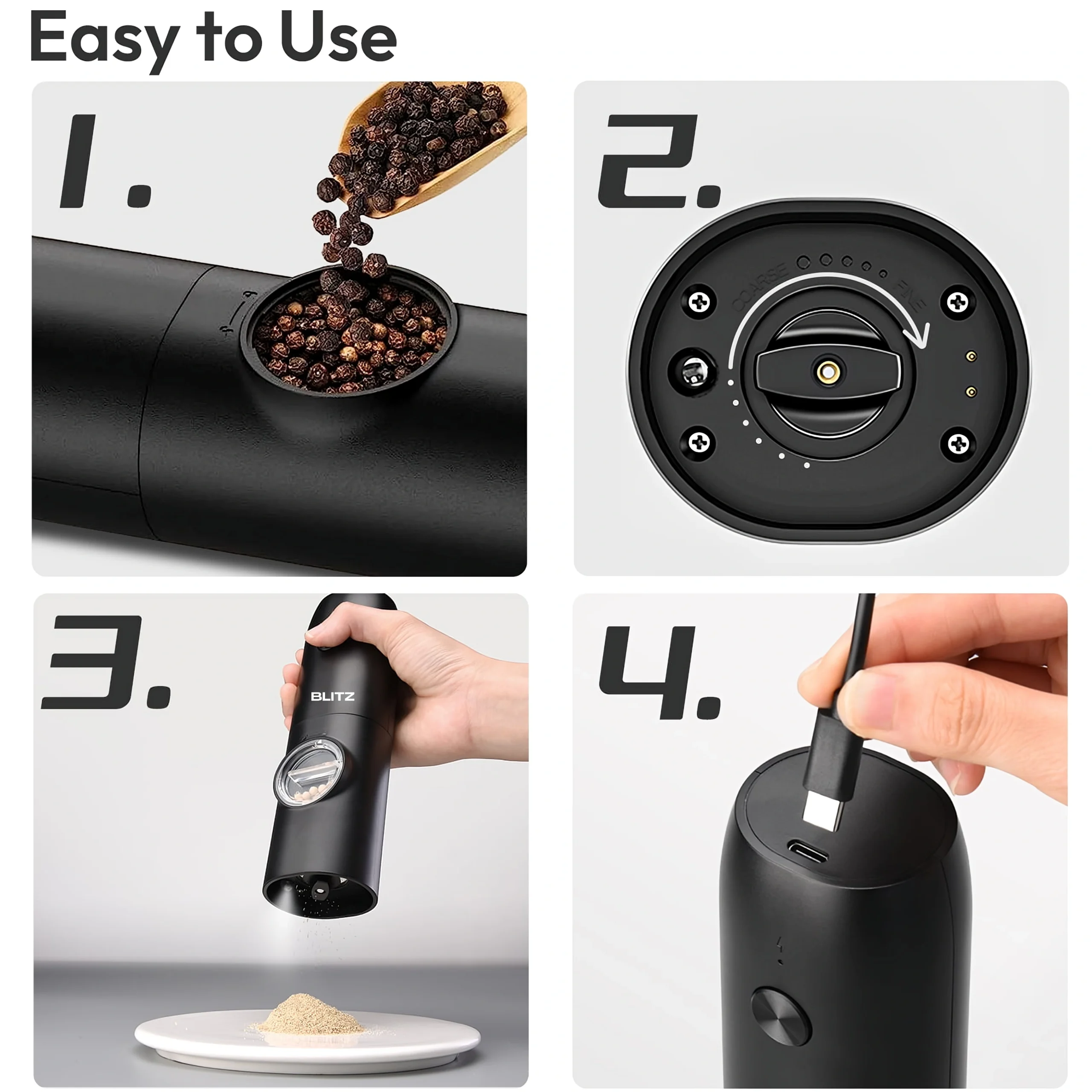 Blitz® - Moulin à Épices Électrique Multifonction Rechargeable avec Lumière LED