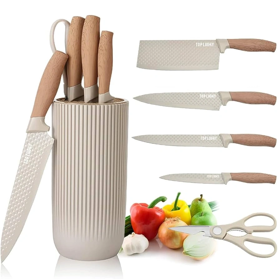 Set de 5 Couteaux de Cuisine en Acier Inoxydable avec Support | Lames Anti-Rouille Ultra-Tranchantes