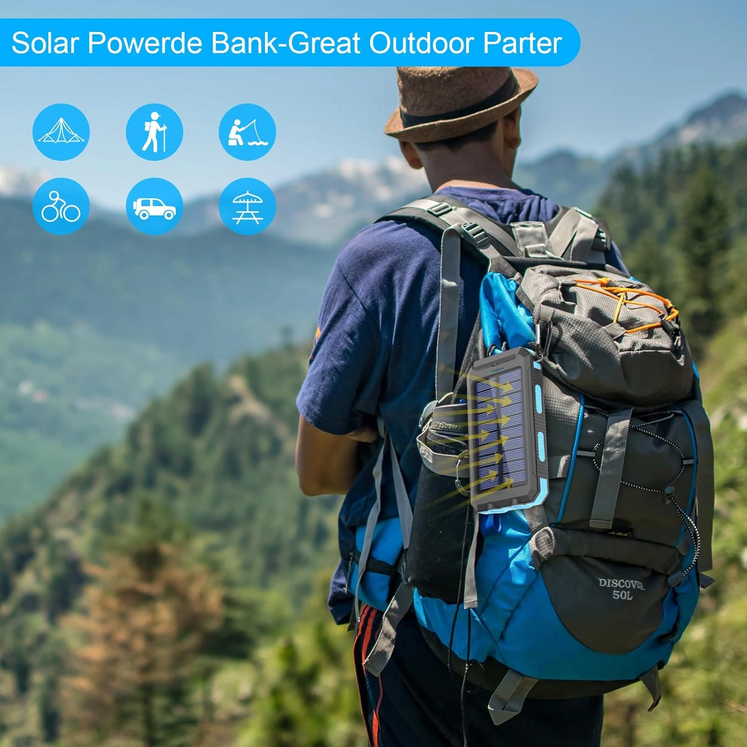 Power Bank Solaire 20000mAh Étanche Avec LED Ultra-Puissante Et 2 Ports USB  Idéal Camping & Urgence