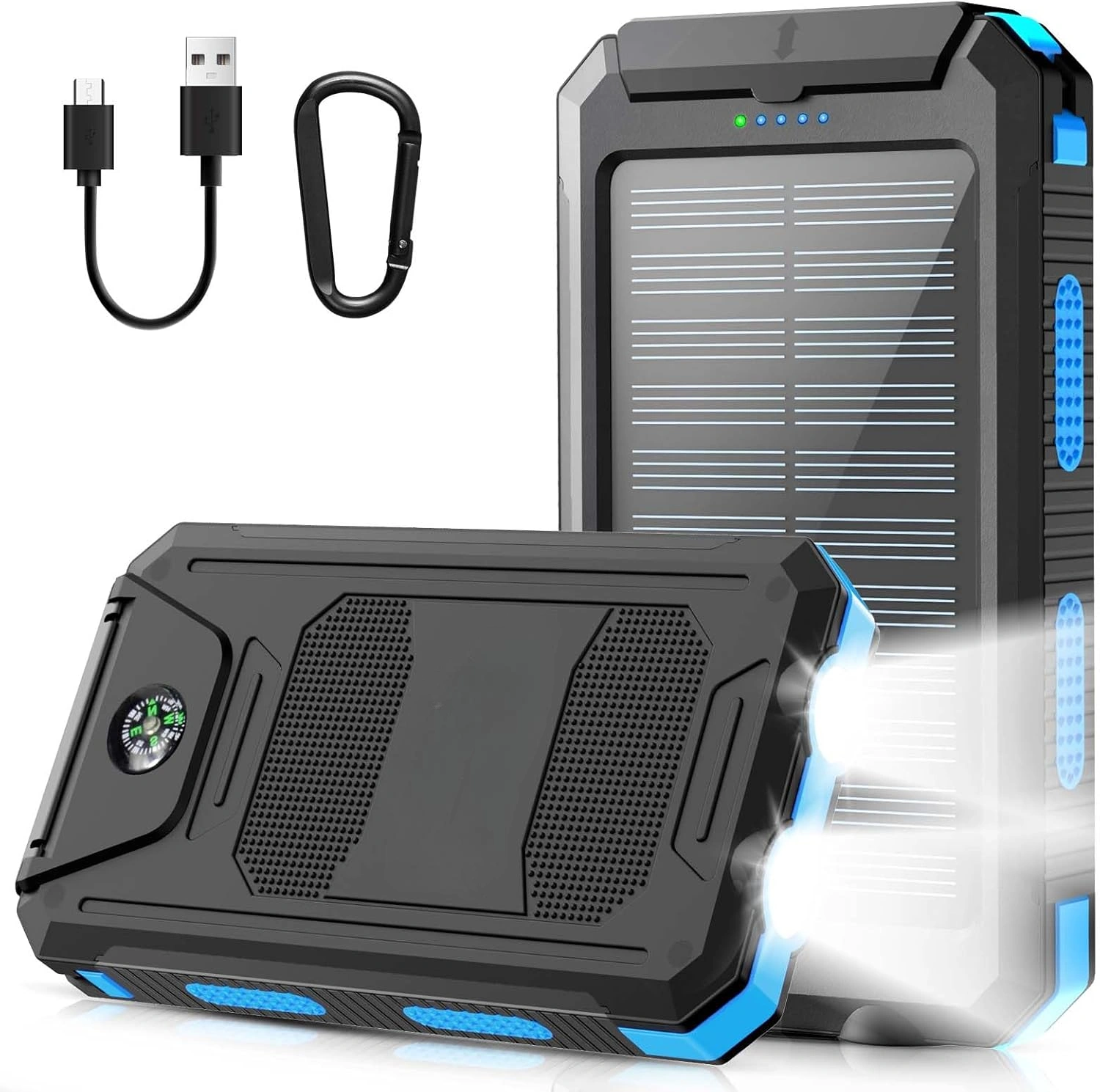 Power Bank Solaire 20000mAh Étanche Avec LED Ultra-Puissante Et 2 Ports USB  Idéal Camping & Urgence