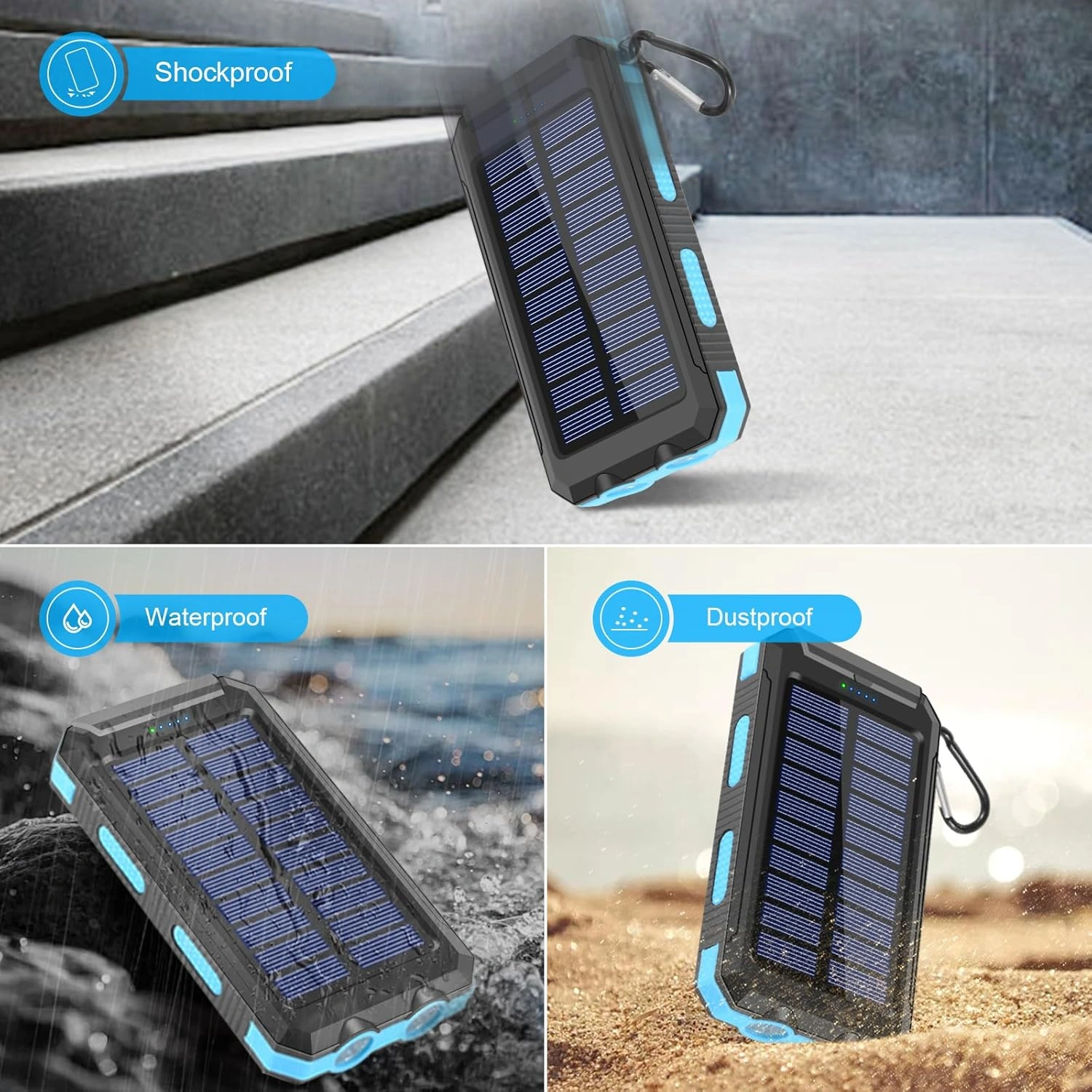Power Bank Solaire 20000mAh Étanche Avec LED Ultra-Puissante Et 2 Ports USB  Idéal Camping & Urgence