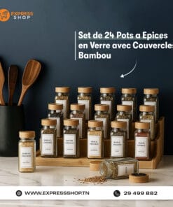 Set de 24 Pots à Épices en Verre avec Couvercles Bambou Pour Rangement Élégant Et Hermétique