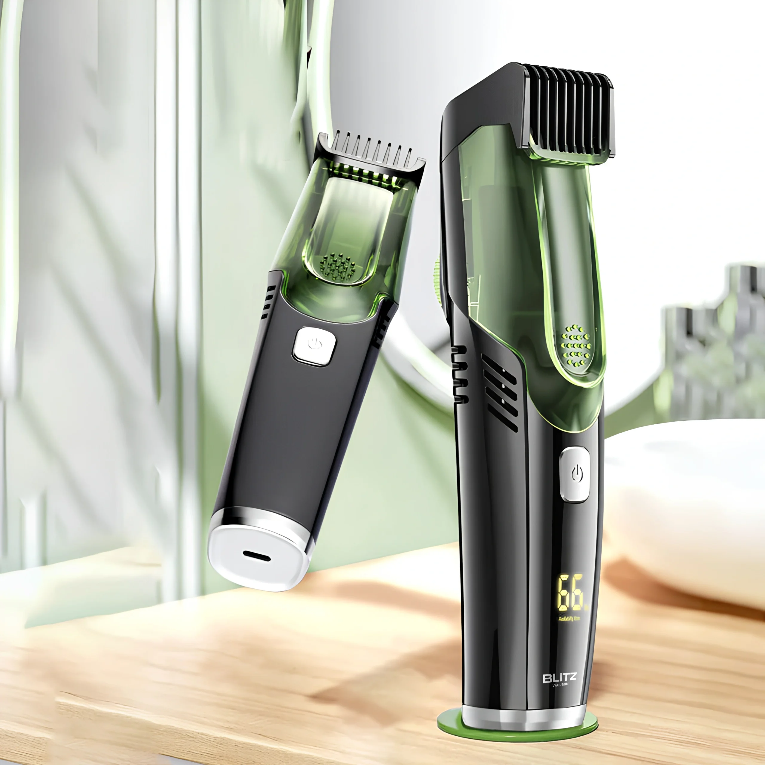 Blitz® -2 En 1 Tondeuse sans fil avec Aspiration Intégrée Rechargeable et Étanche Pour Un Rasage Propre et Précis