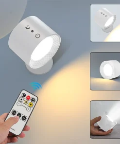 Applique LED Murale Sans Fil Rechargeable Avec Télécommande – Éclairage Tactile & Pivotant 360° - LED Blanc