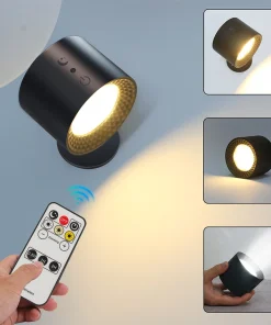 Applique LED Murale Sans Fil Rechargeable Avec Télécommande – Éclairage Tactile & Pivotant 360° - LED Noir