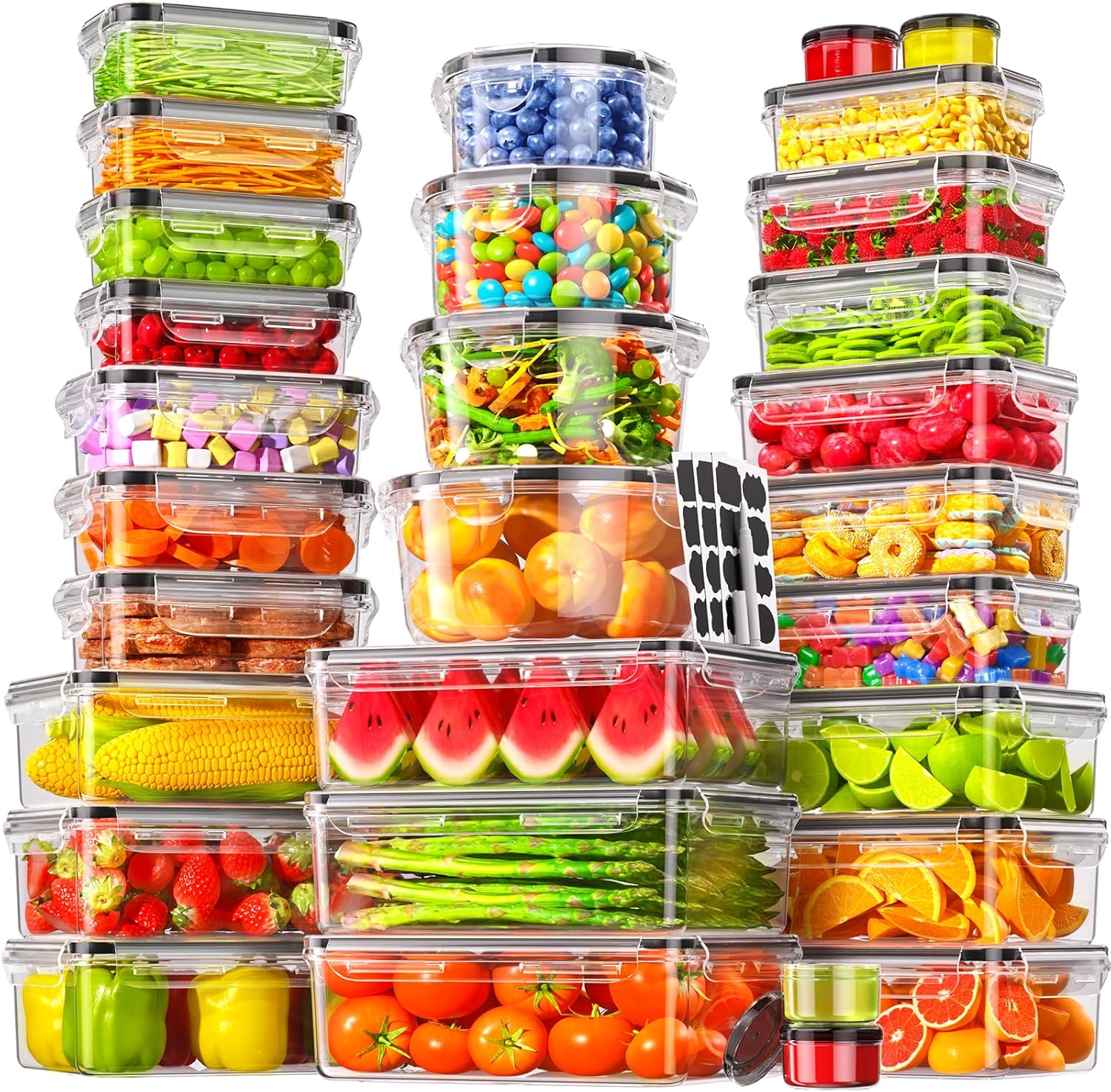 Blitz - Lots de 48 pcs Boîtes de Rangement Réfrigérateur Alimentaire Transparent Cuisine & Placards (24 Boîtes + 24 Couvercles)