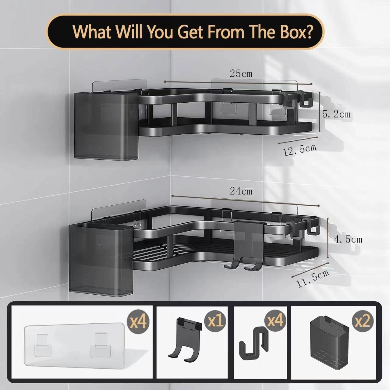 BNBR-9- 9en1 Set de 2 Étagères douche d'angle sans perçage INOX rangement salle de bain