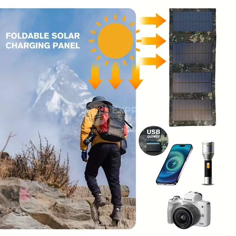 5en1 Panneau Solaire Portable Pliable 4 Volets avec USB – Chargeur Solaire Haute Puissance