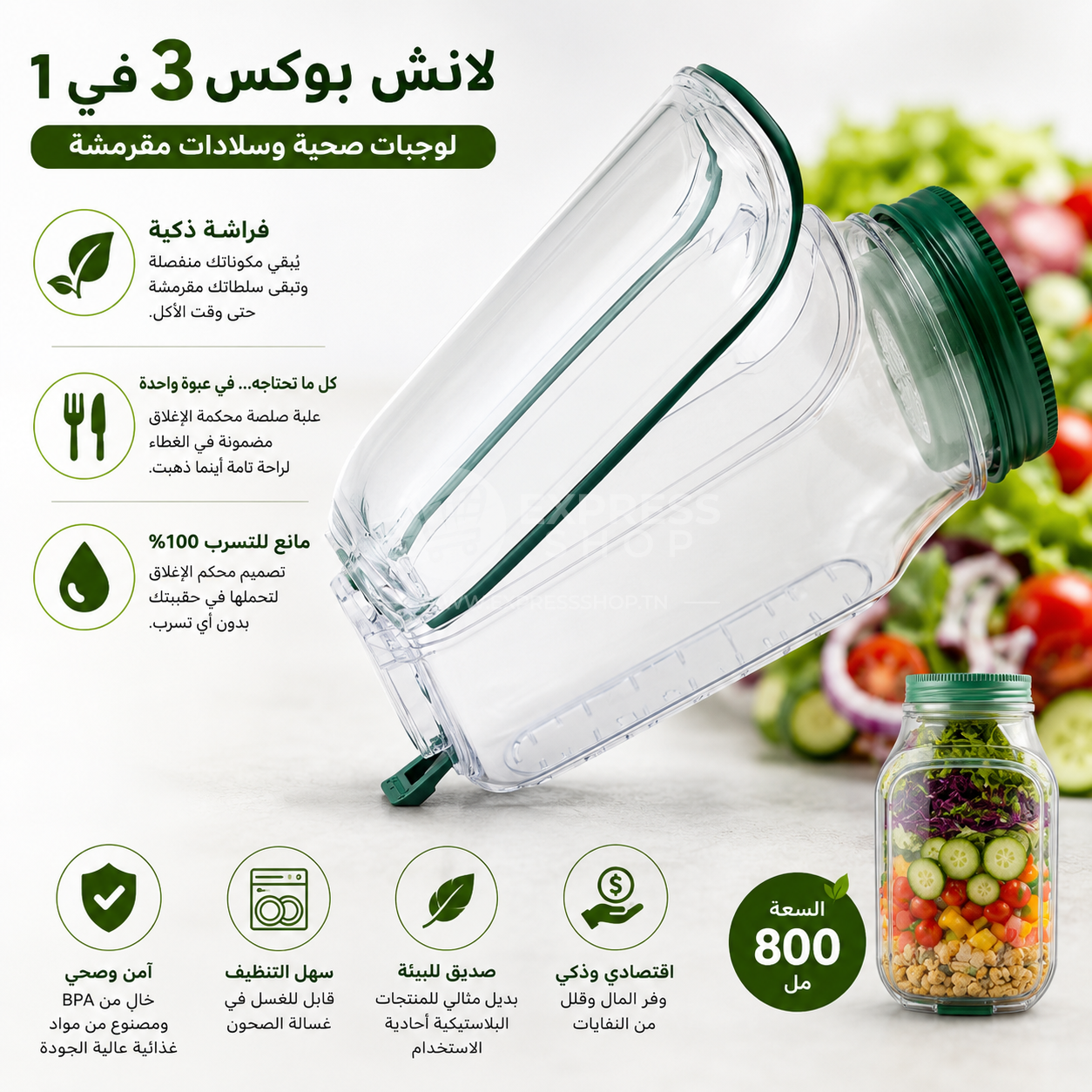 3en1 Lunch box fraîcheur pour repas sains et salades croustillantes