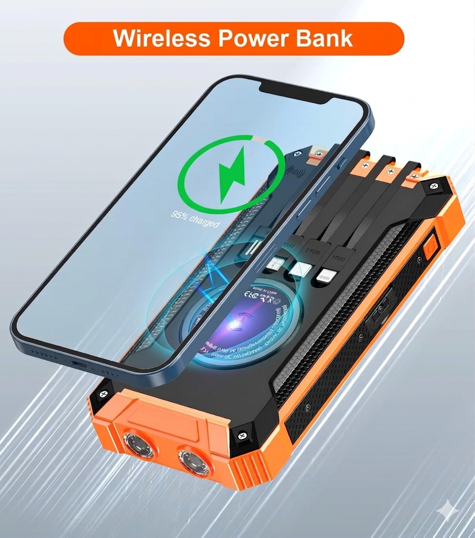 9en1 Power Bank Solaire 16000mAh Étanche Avec LED Ultra-Puissante