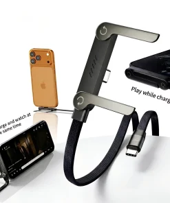 2en1 Câble de Charge Rapide 240W (1,5m) avec Support Pliable Intégré – Cordon Robuste pour Smartphones et Tablettes