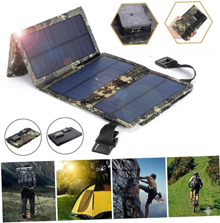 5en1 Panneau Solaire Portable Pliable 4 Volets avec USB – Chargeur Solaire Haute Puissance