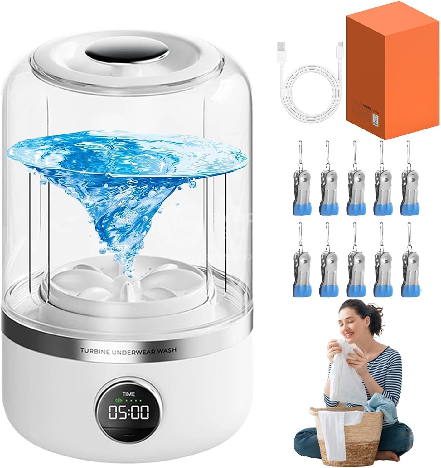 4en1 Mini Machine à Laver Portable Sans Fil rechargeable – Compacte et Performante