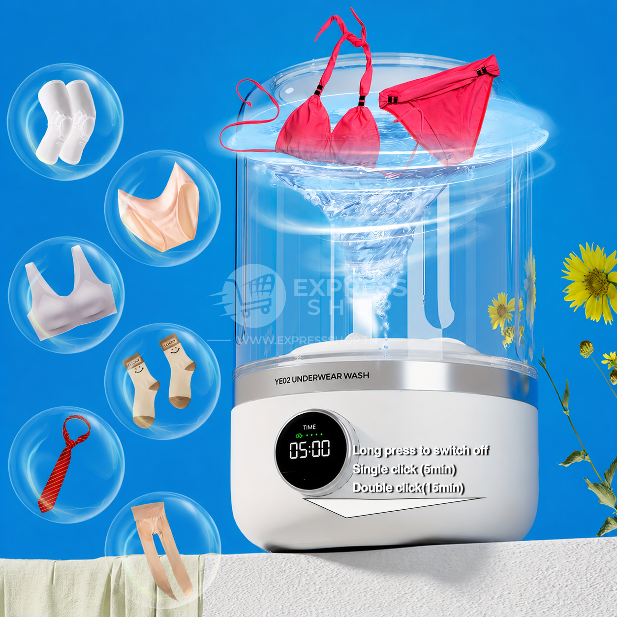 4en1 Mini Machine à Laver Portable Sans Fil rechargeable – Compacte et Performante