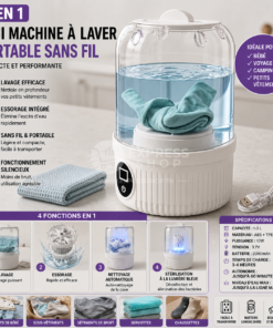 4en1 Mini Machine à Laver Portable Sans Fil rechargeable – Compacte et Performante