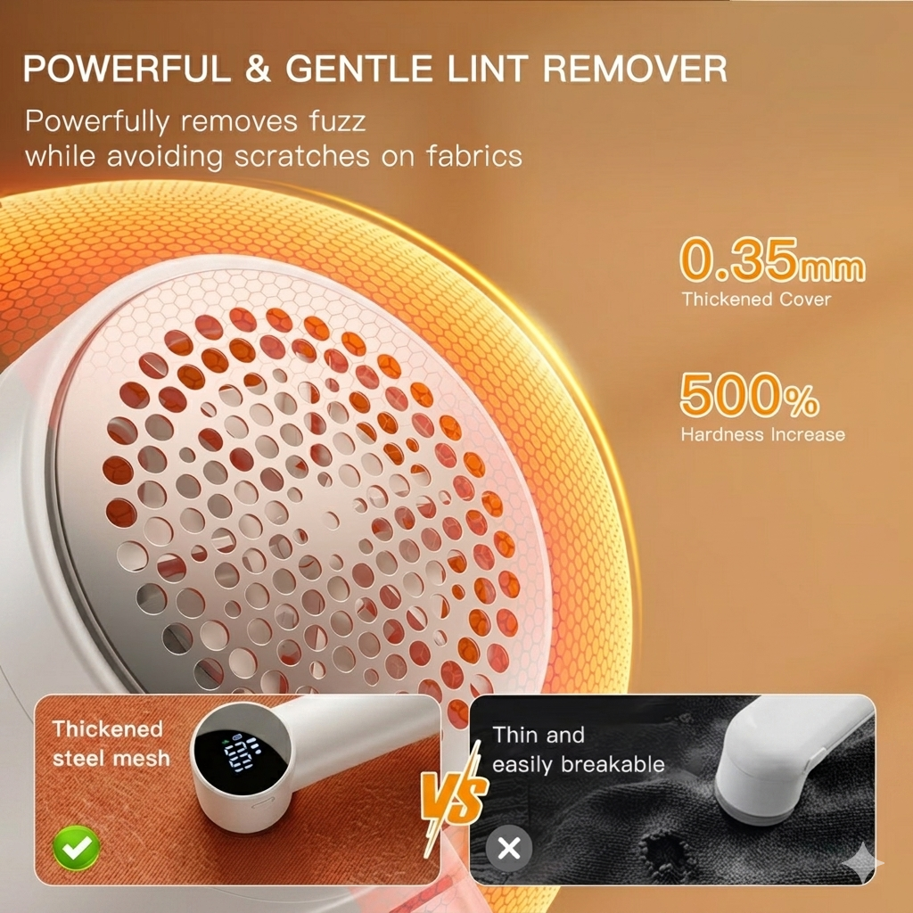4en1 Rasoir Anti-Peluches Rechargeable Haute Performance - 3 Vitesses & Écran LCD, Protection des Tissus