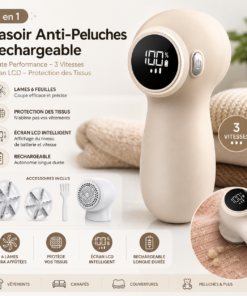 4en1 Rasoir Anti-Peluches Rechargeable Haute Performance - 3 Vitesses & Écran LCD, Protection des Tissus