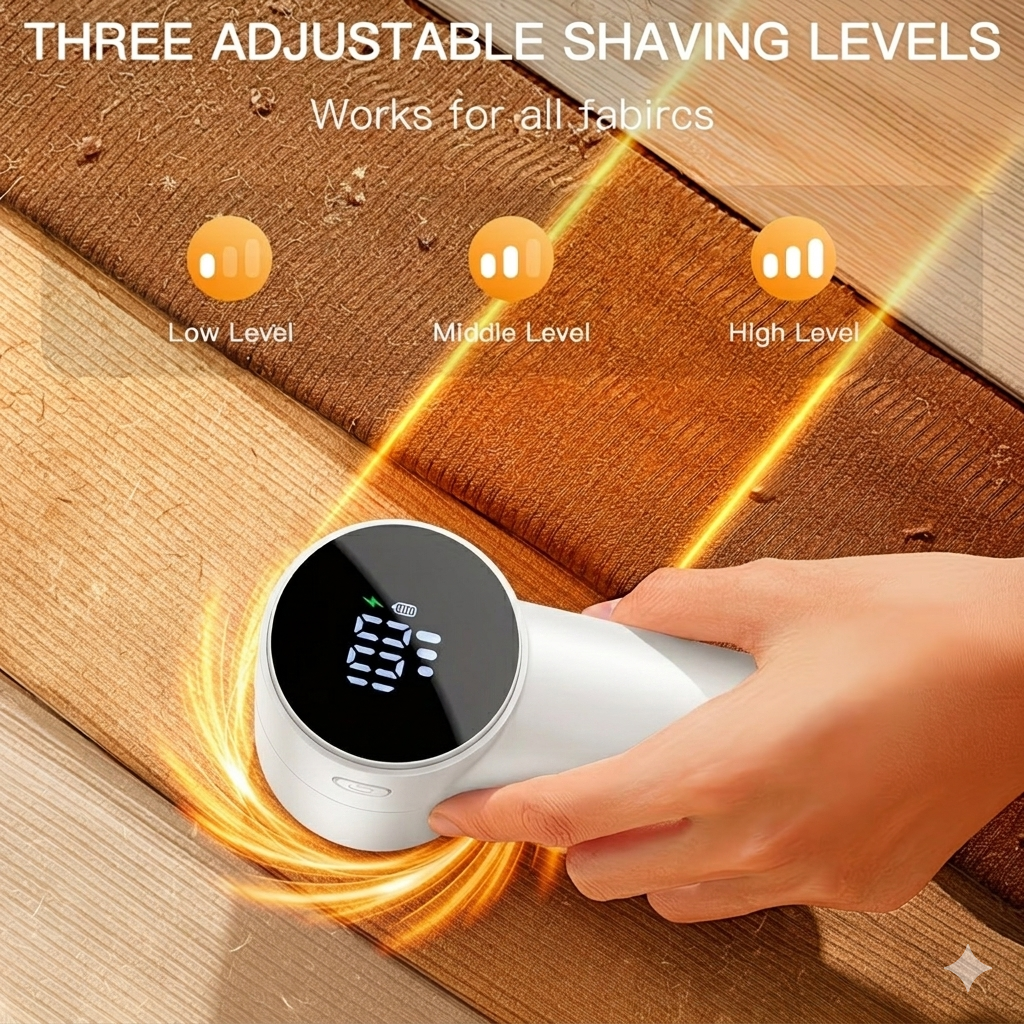 4en1 Rasoir Anti-Peluches Rechargeable Haute Performance - 3 Vitesses & Écran LCD, Protection des Tissus